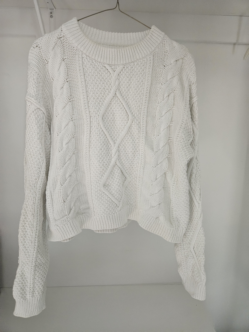 Quince Cream Cable Knit Crewneck Sweater